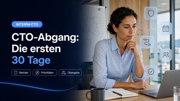 Geschäftsleitung und technische Führung besprechen in einem Schweizer Büro die Stabilisierung des Betriebs und die Übergabe nach einem CTO-Abgang.