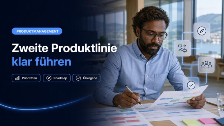 Produktleitung und Engineering besprechen in einem Schweizer Büro die Planung für zwei Produktlinien.