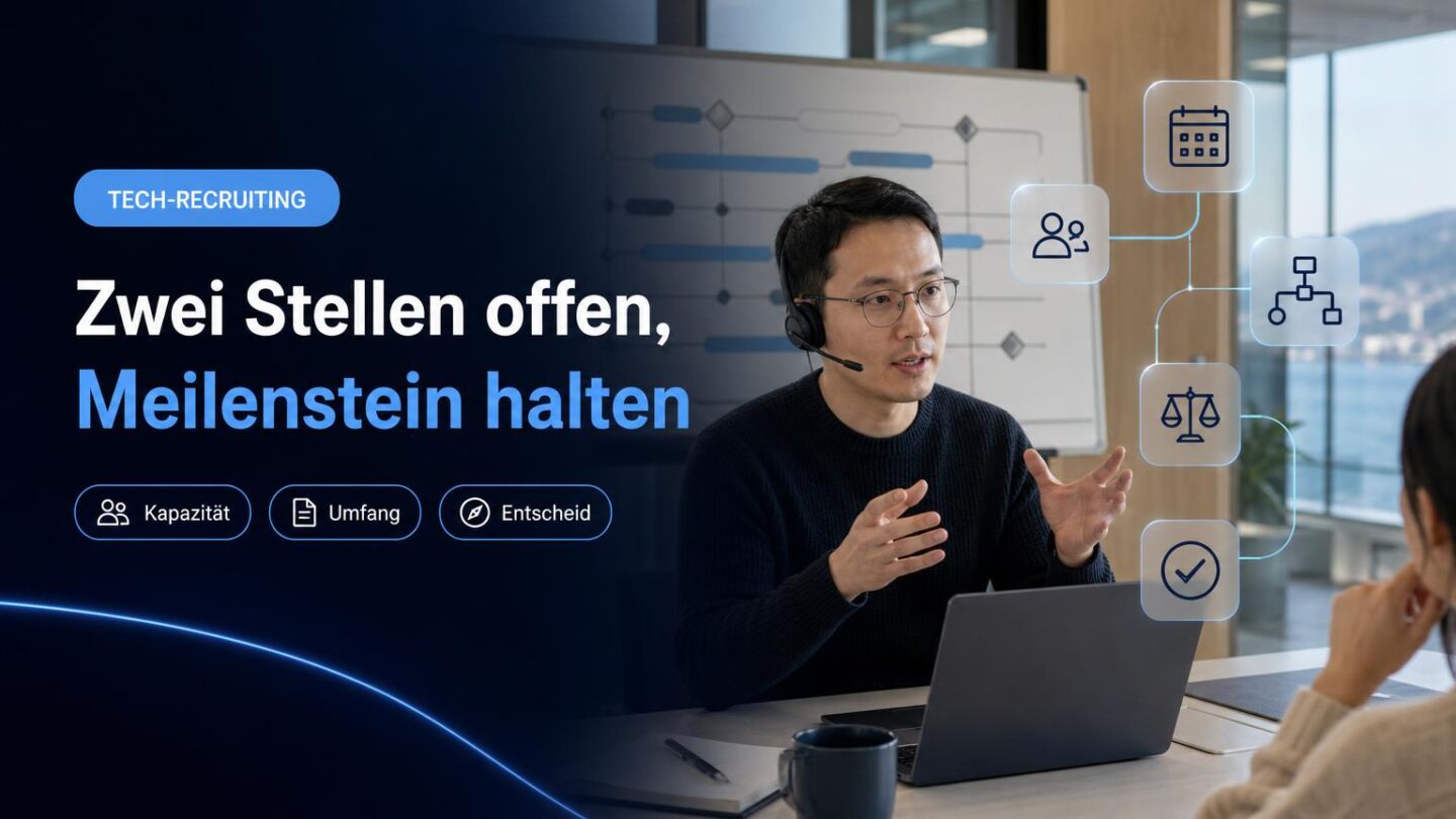 Ein Führungsteam bespricht im Schweizer Büro die Produktplanung bei zwei offenen Senior-Engineering-Rollen.