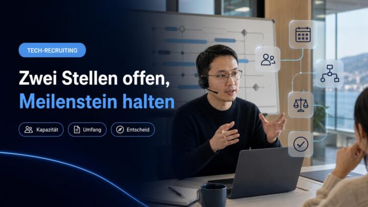 Ein Führungsteam bespricht im Schweizer Büro die Produktplanung bei zwei offenen Senior-Engineering-Rollen.