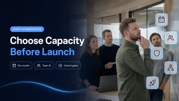 A CTO and CFO review customer-portal launch capacity and onboarding plans with engineers in a Swiss office.